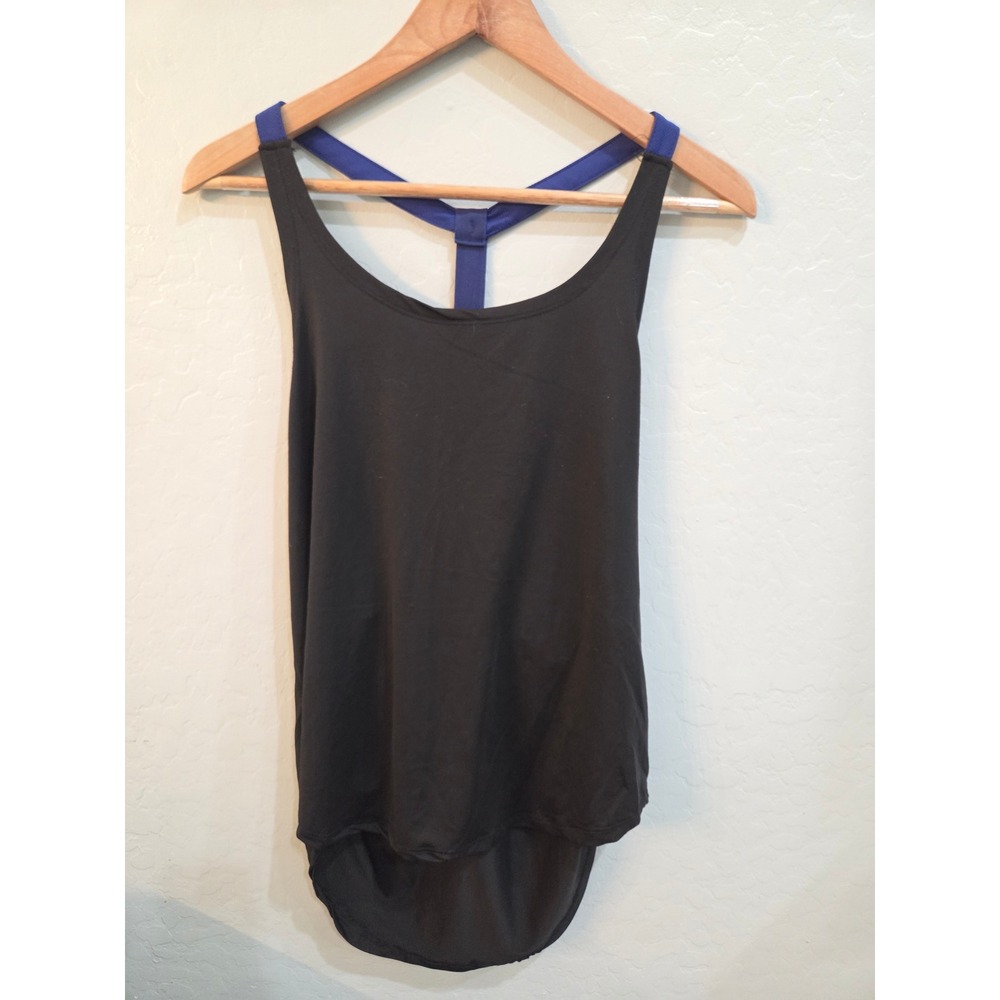 Aviva Womens Activewear Tank Top Black Blue T-Back Racerback Yoga Gym Medium
